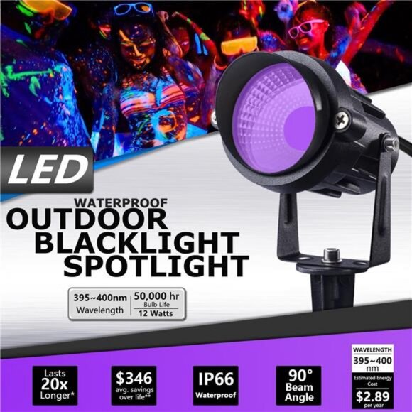 4 Pack Halloween Blacklight Spotlight Outdoor Black Light Spot Light 12W LED - Picture 3 of 8